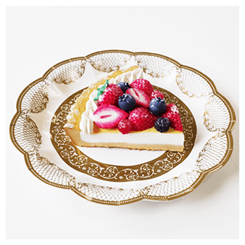 取り分けたケーキを置くのにちょうどのサイズでパーティー、ティータイムに使いたいペーパープレートです
